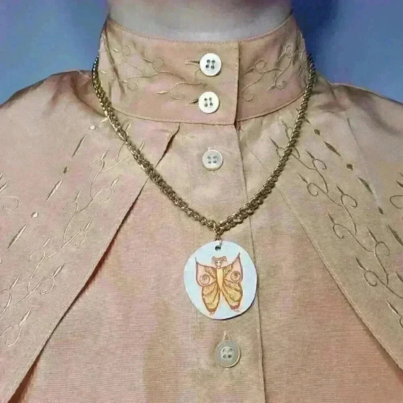 Cute butterfly girl pendant on a gold chain necklace ✦ unique handmade jewelry ✦ - Picture 3 of 12